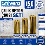 5n Vera Çelik Beton Çivisi Seti 150 Adet | 2X20 Mm, 2X25 Mm, 2X30 mm | 3 Farklı Ölçü | Beton, Tuğla ve Briket Için