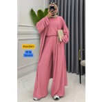 Balenbi Kadın Penye Uzun Hırka Bluz Geniş Paça Pantolon Abaya Takım 1217