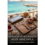KutuTR Mini Tavla Seti Kompakt Taşınabilir Çantalık Ceviz Renk Eskitme Stil Tavla Hediyelik 2 Adet Tabak Altlığı