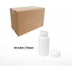 Labbakkal Numune Şişesi 100 ml 50 Adet - Yuvarlak Beyaz Kilitsiz Kapaklı Numune Kabı