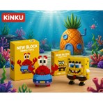 Kinku Sünger Bob ve Bay Yengeç Mini New Block 3D Puzzle / Sevimli Figür / 2'li Eğlenceli Set / Hobi+