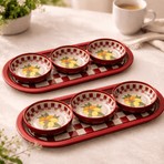 Sarkap Home 16X35 cm 2'li Oval Tepsi 10X3,2 cm 6'lı Çerezlik Seti Kırmızı Lemon Design