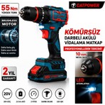 Catpower 1050 Kömürsüz Darbeli Şarjlı Matkap Vidalama 20V 2.0AH 55 Nm Brushless Çift Akülü 70 Parça Set