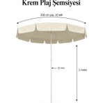 Plaj Şemsiyesi, Krem Renkli, 10 Telli, 2 Metre Çaplı, Güneşe Göre Açılanabilir Bidonsuz