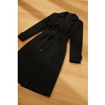 Select Moda Kadın Siyah Uzun Trençkot Kemerli Tasarım %65 Polyester %35 Cotton ile Şıklık