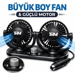 Trm Çift Fanlı 12V Araç Fanı – 2 Kademe Güçlü Motor, 360° Yatay / 180° Dikey Ayarlanabilir, Otomobil, Kamyon, Karavan