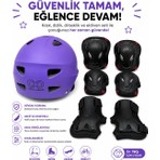 Arlina Home Kids Tüm Set Lila Kask Siyah Dizlik Dirseklik ve Eldiven