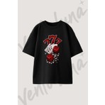 777 Poker Zar Tasarım Baskılı Unisex Oversize Kalıp Siyah Tshirt