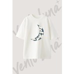 Vento Luna Moon Rabbit Tasarım Baskılı Unisex Oversize Kalıp Beyaz Tshirt