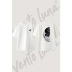 Luna Tasarım Sırt Baskılı Pamuk Beyaz Oversize T-Shirt
