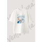 Kite Surf_1 Tasarım Baskılı Unisex Oversize Kalıp Beyaz Tshirt