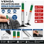 Venoa Oto Lastik Diş Arası Derinlik Ölçüm Kumpası 0-25mm Metal Lastik Diş Derinliği Ölçer Hassas Ölçüm Cihazı
