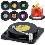 BUĞLEM Eski Plak Çalar 7 Parça Dekorlu 6 Lı Bardak Altlığı Vintage Plak Retro Müzik Vinil Dekoru