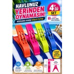 Open City 4'lü Set Xl Boy Şezlong Mandalı Çift Telli Plaj Havlusu Halı Battaniye Çamaşır Mandalı Karışık Renk