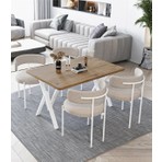 Trendy Asel Beyaz Teddy Sandalye 80X120 Yemek Masası Mutfak Masası 4 Kişilik Masa Sandalye Takımı