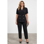 Zishan Fashion Kadın Büyük Beden Likralı Viskon Abiye Takım Kruvaze Ceket Pantolon 2'li Set 034