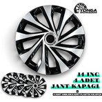 YONGA OTO AKSESUAR Kia 14 İnç Jant Kapağı 4'lü Set Siyah Gümüş + 4 Amblem + 8 Cırt Kelepçe