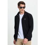 Tudors Erkek Slim Fit Dar Kesim Pamuklu Tam Fermuarlı Çift Cepli Dik Yaka Siyah Sweatshirt Hırka