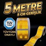 Opersan Tüvtürk Muayene Uyumlu 5 Metre x 5 cm Kendinden Yapışkanlı Parçalı Kesikli Sarı Renk Reflektif Şerit  Bant