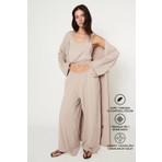Altınyıldız Classics Kadın Bej Esnek Kimono Premium Viskon Yumuşak Dokulu Rahat Standart Fit Şal Yaka