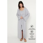 Altınyıldız Classics Kadın Gri Melanj Esnek Kimono Premium Viskon Yumuşak Dokulu Rahat Standart Fit Şal Yaka
