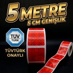 Opersan Tüvtürk Muayene Uyumlu 5 Metre x 5 cm Kendinden Yapışkanlı Parçalı Kesikli Kırmızı Renk Reflektif Şerit Bant