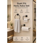 Jasmin Yapışkanlı Siyah Kare 3'lü Banyo Seti | Tuvalet Kağıtlığı, Solo Havluluk, Yuvarlak Havluluk