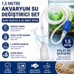 MDSTECH Akvaryum Dip Çekim Sifonu 150 cm - Manuel Pompalı Su Değiştirici, Kum ve Dip Temizleme Hortumu