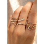 Trend Collection Kadın Altın Renk 7'li Yüzük Seti Taşlı Yılan Ay ve Yıldız Tasarımlı