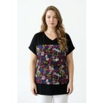 Stil Diva V Yaka Renk Bloklu T-Shirt