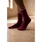 Bony Socks Kadın Örgü Desenli Soket Çorap Bordo