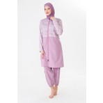 Fantasy Tam Kapalı Paraşüt Kumaş Desenli Tesettür Mayo PEMBE-3503