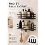 Alper Banyo Yapışkanlı TŞ01 Banyo ve Mutfak Rafı, Siyah Banyo Duş Askısı, Yapışkanlı Duş Rafı ve Şampuanlık, 4 Adet Plastik Kanca Hediyeli ( 2 Adet Fiyatıdır )