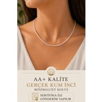 Aa+ Kalite Sertifikalı Gerçek Kum Incili Zarif Minimalist Tasarım Kolye