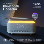 Mikado Md-W8 1200MAH 10W Gri Bluetooth-Usb-Kablosuz Şarj Rgb-Gece Lambası Özellikli Alarmlı Saat Speaker