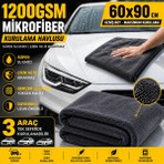 Polham XL 60X90CM 1200GSM Süper Su Emici Özellikli Mikrofiber Araç Kurulama Havlusu, Çizik ve Iz Bırakmaz Bez
