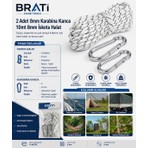 BRATİ HAND TOOLS 2 Adet 8mm Karabina Kanca, 10 Metre 8mm Ip ( Salıncak, Hamak Tavan Asma Aparatı )