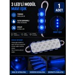Cabbaroğlu Ticaret 3 Çipli Ayak Altı LED Modül Seti 12V Araç Içi Ambiyans Aydınlatma Su Geçirmez Parmak LED