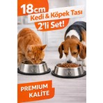 2 Adet Paslanmaz Çelik Yavru Kedi Köpek Mama ve Su Kabı 18CM