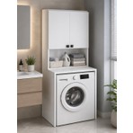 Sheila Concept Susa Çamaşır Makinesi Üst Dolabı | Çok Amaçlı Banyo ve Çamaşır Odası Düzenleyici | Raflı Kapaklı Depolama Dolabı | Arkalıklı Sırt