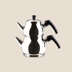 Akdeniz Küre Mini Boy Çaydanlık - Gri / Siyah - 400 ml + 750 ml