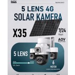 Inox X35 5 Lens 4g Solar Güvenlik Kamerası 12X Zoom 6 Motor 7/24 Aov Sürekli Kayıt Çift Solar Panel Sım Kart Destekli