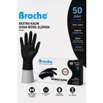 Broche Ultra Extra Kalın Siyah Nitril Muayene Eldiveni Pudrasız 50'li Paket - MEDİUM