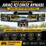 Polham Kavisli Ultra Geniş Araç İçi Dikiz Aynası | Ekstra Yan ve Kör Nokta Aynalı 5.4 cm - 9 cm Uyumlu