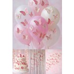 Baloncu Nene 63 Adet Pembe Altın Yaldızlı Kelebek Pasta Balon ve Duvar Sticker Yapışkanlı Doğum Günü Süsleme