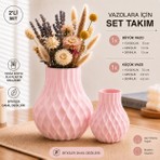 Basart 2'li Dekoratif Vazo Seti 3D Baskı Pla Modern Tasarım Büyük ve Küçük Vazo Kuru Çiçek Vazosu Ev Salon Ofis Dekoru