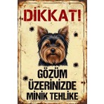 Arıkoğlu Reklam Ve Yapı Dikkat Köpek Var - Yorkshire Terrier Uyarı Levhası - Paslanmaz Metal Görünümlü Dekoratif Bahçe Tabelası