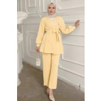 İmaj Butik Sarı Yaka Bronş Detaylı  Tunik Pantolonlu Takım