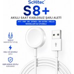 Schitec S8+ Akıllı Saat Kablosuz Şarj Aleti H11-HW-HK-DTNO1-S8 Ultra-Hello Modeller Ile Uyumlu Beyaz