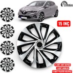 YONGA OTO AKSESUAR Renault Clio 15 İnç Jant Kapağı 4'lü Set Siyah Gümüş + 4 Amblem + 8 Cırt Kelepçe